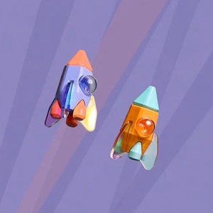 3d rocket space earrings